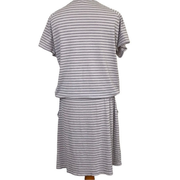 Sundry Striped Gray Dress Jersey Drawstring Waist Pockets Women’s Size M Comfy - Picture 4 of 9